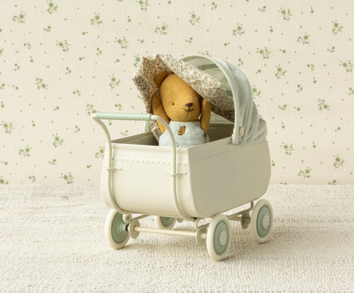 Maileg - Blue Pram with Teddy