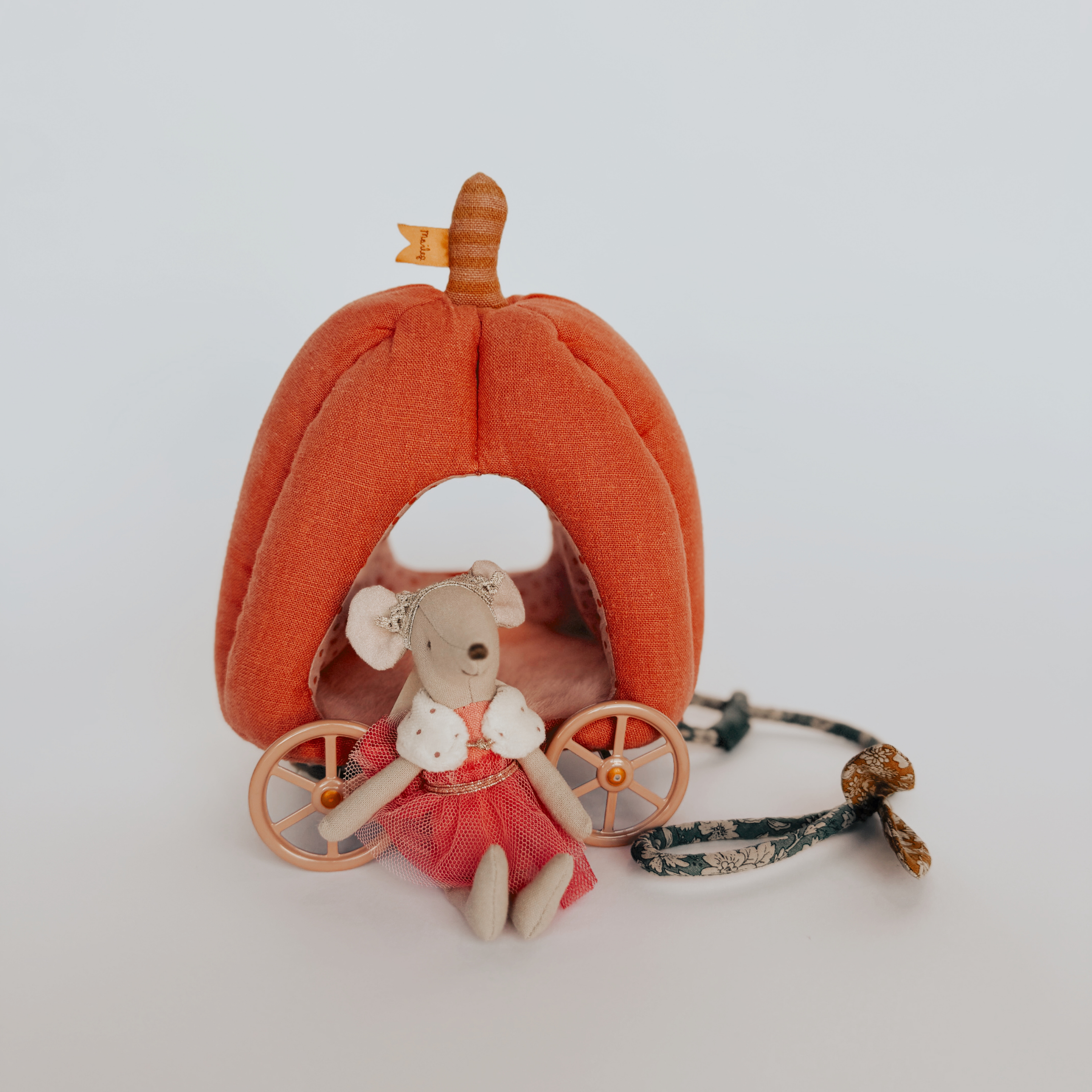 The Maileg Royal Pumpkin Carriage with Big Sister Princess Mouse by Grace & Company features a plush carriage and princess mouse.