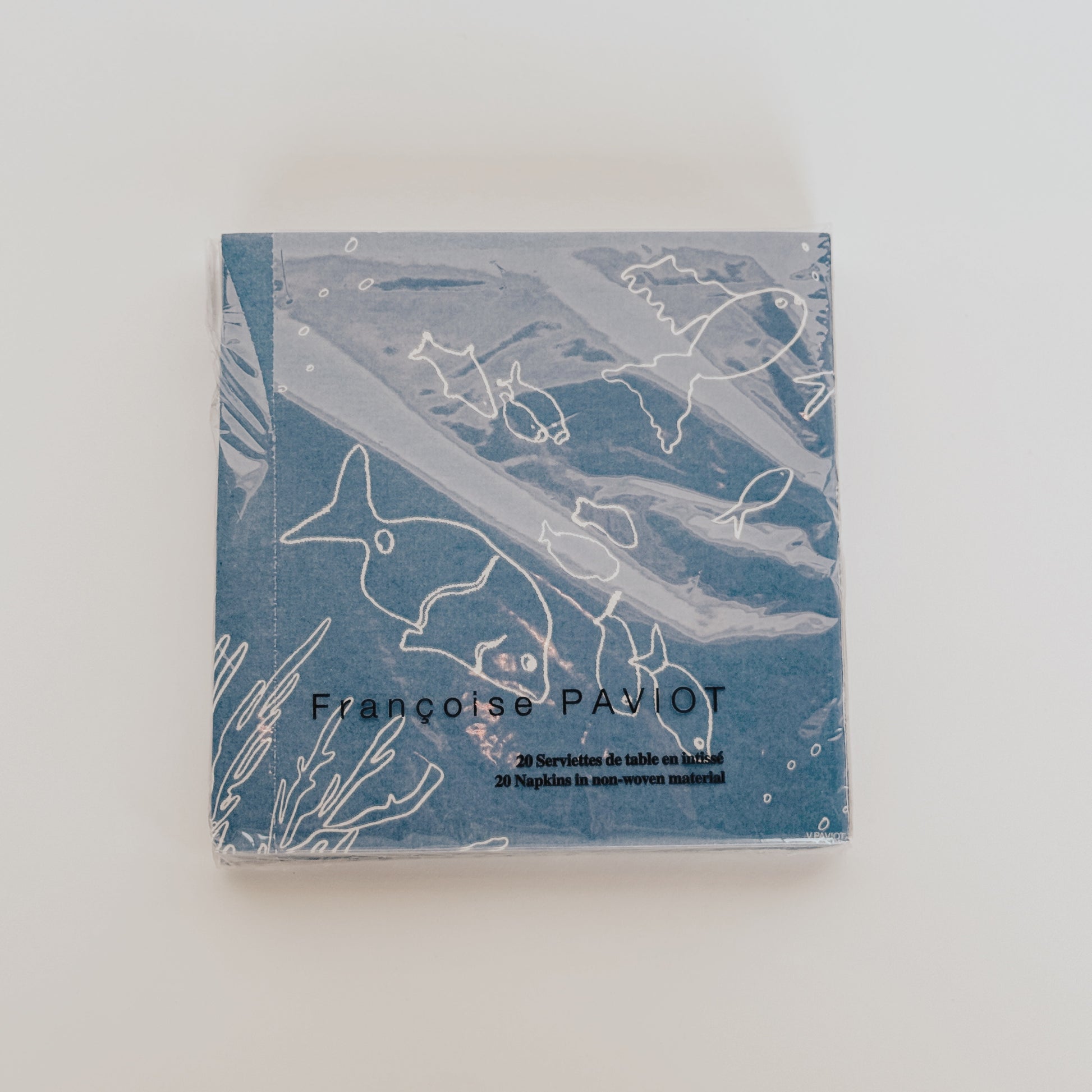 Blue Paviot - Poisson Bleu Dinner Napkin pack by Grace & Company; 20 non-woven napkins with fish, seaweed design.