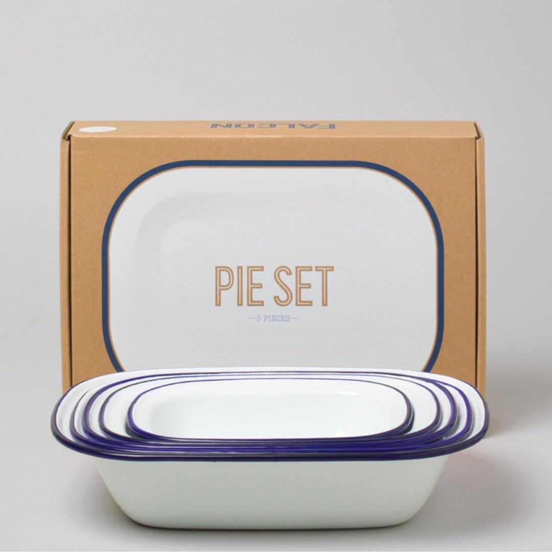 white enamel pie set from falcon enamelware