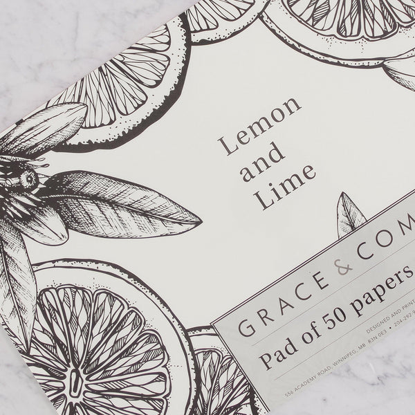 grace and company pad of 50 placemat papers in lemon lime black and white pattern