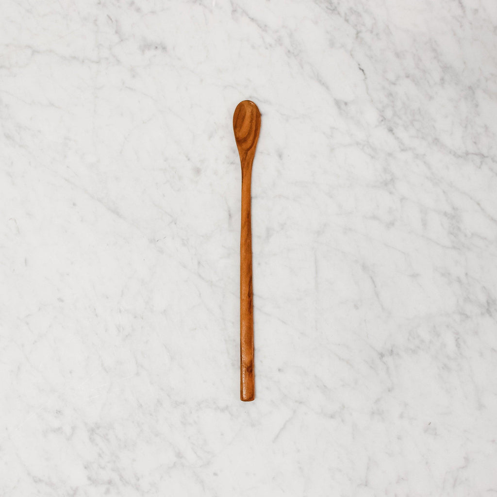 top view of french olive wood mustard spoon