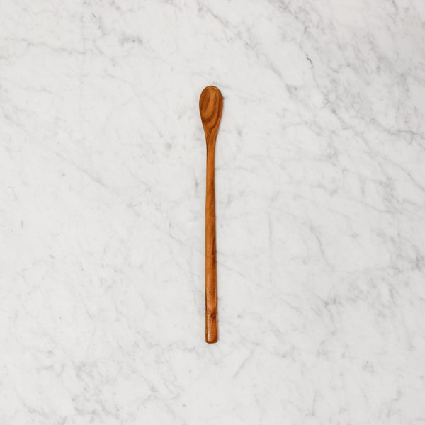 top view of french olive wood mustard spoon