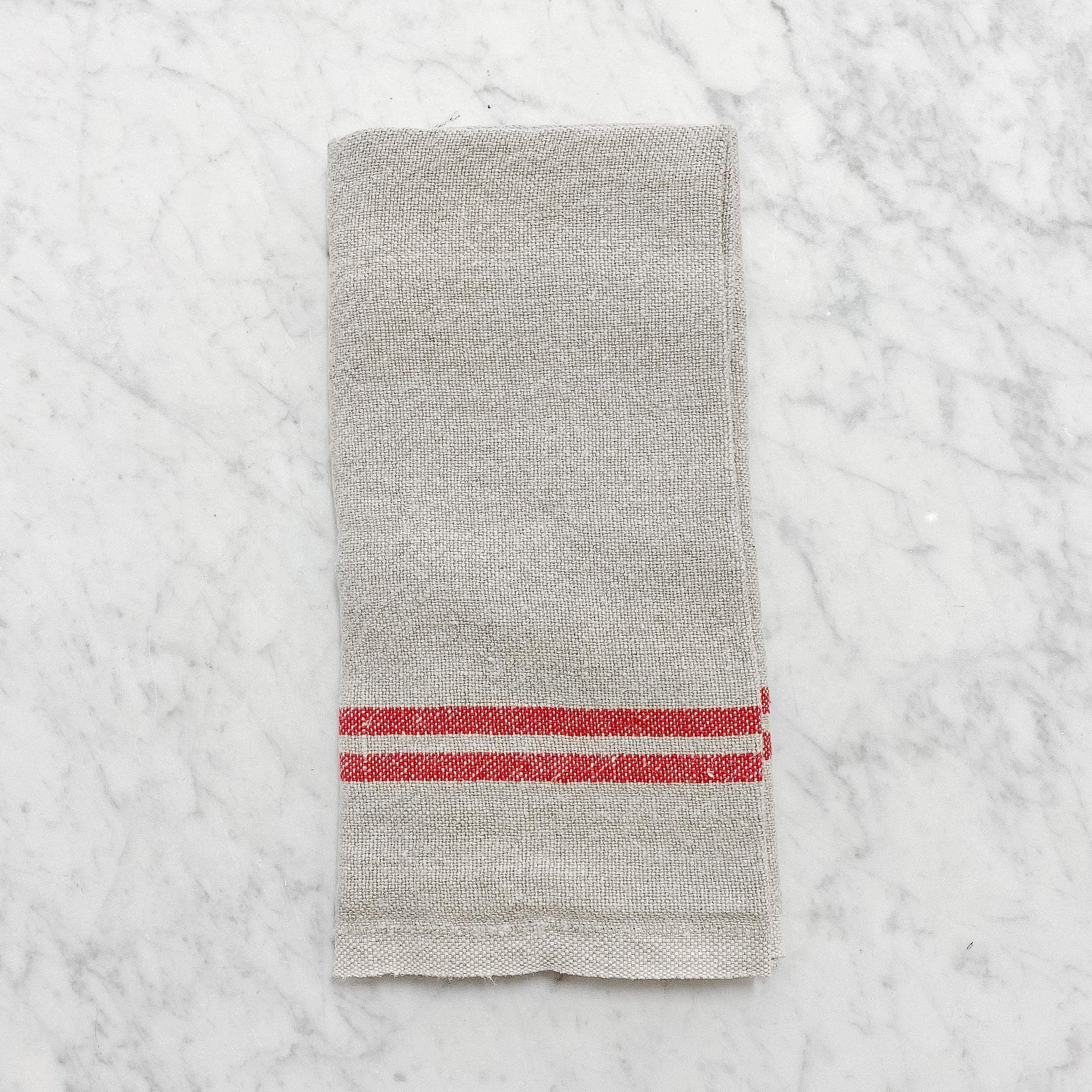 red stripe linen kitchen teatowel
