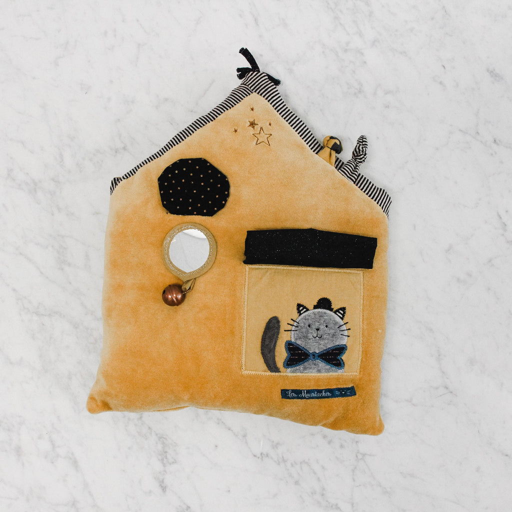 Yellow soft plush house with baby activities by Moulin Roty