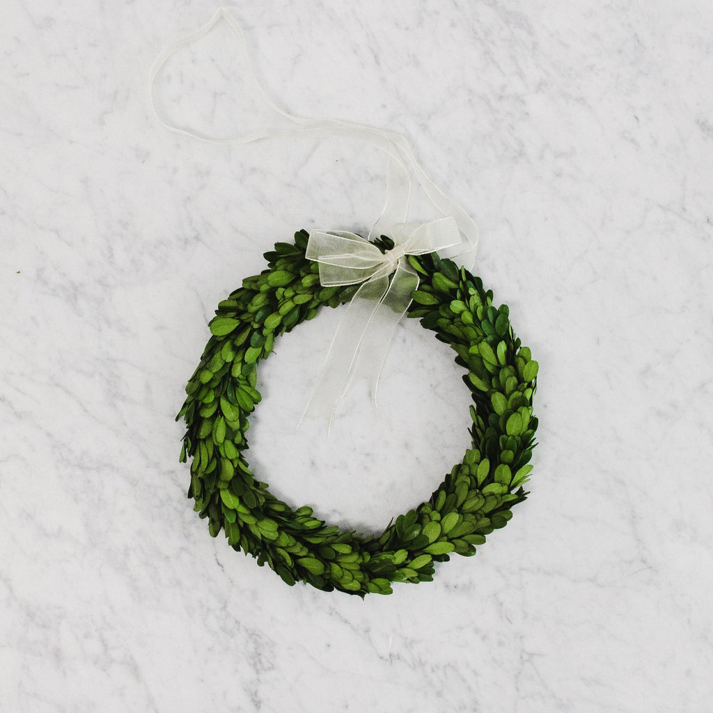 large Boxwood Wreath with a White Ribbon