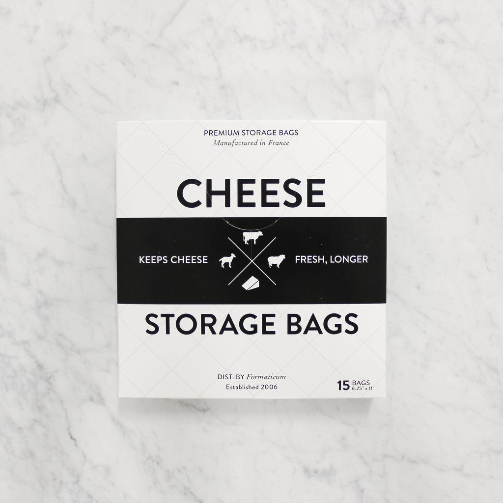 square black and white box of cheese storage bags