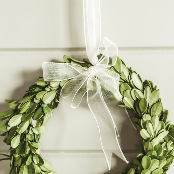 Boxwood Wreath with a White Ribbon